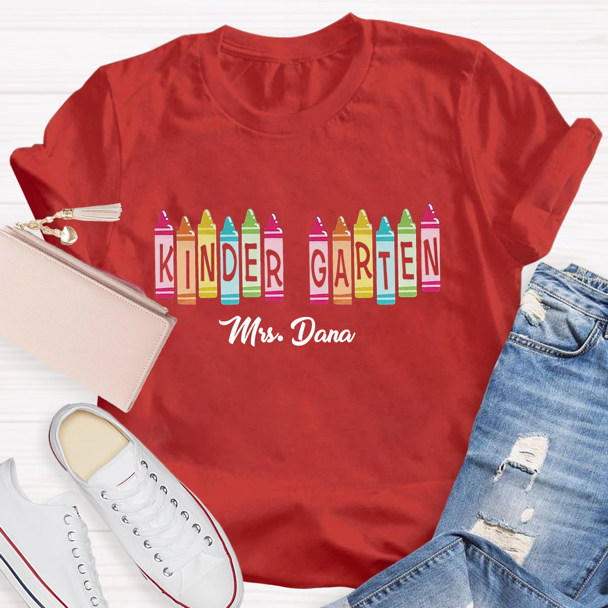 Personalized Grade And Name Colored Crayons T-Shirt