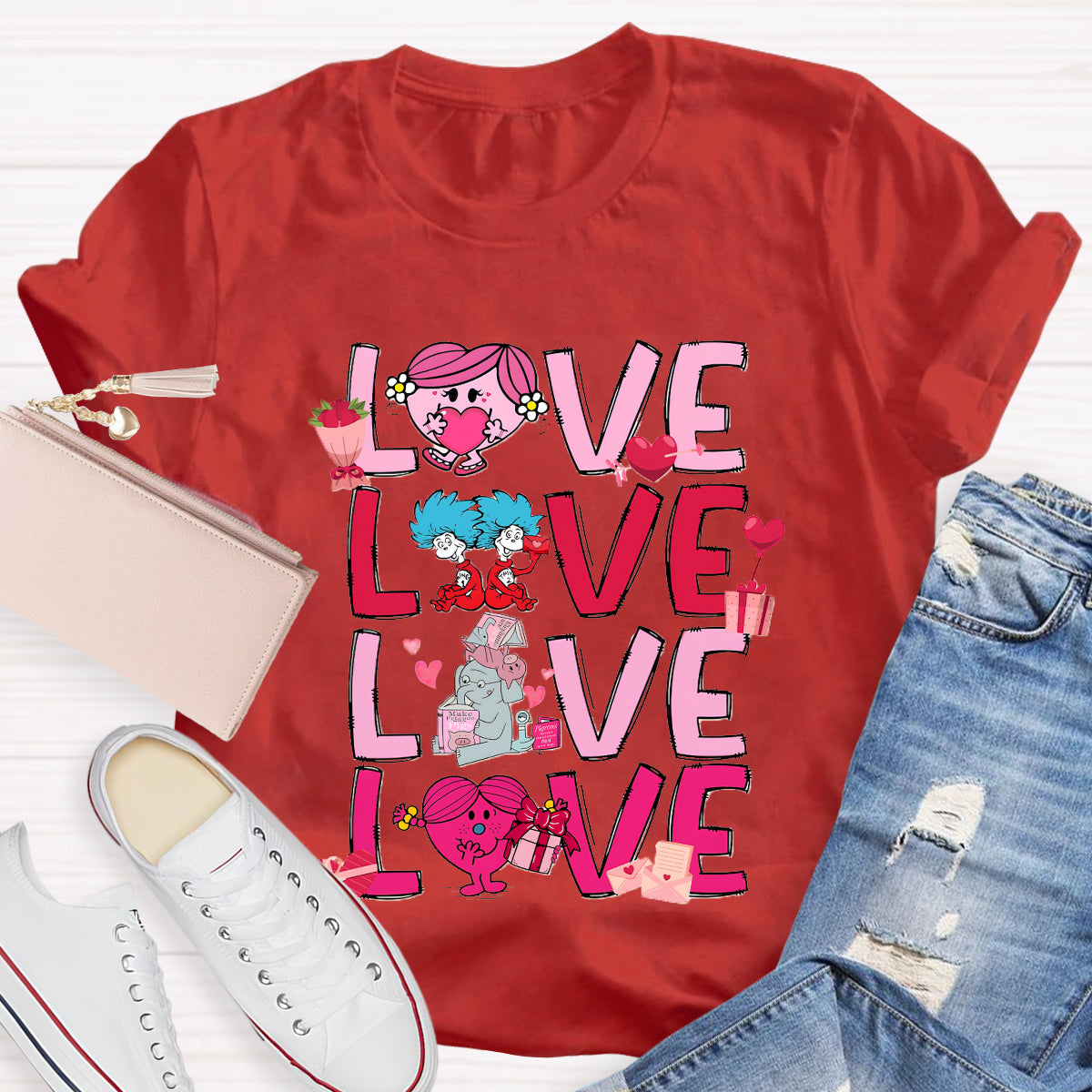 Love Cartoon Characters Teacher T-Shirt