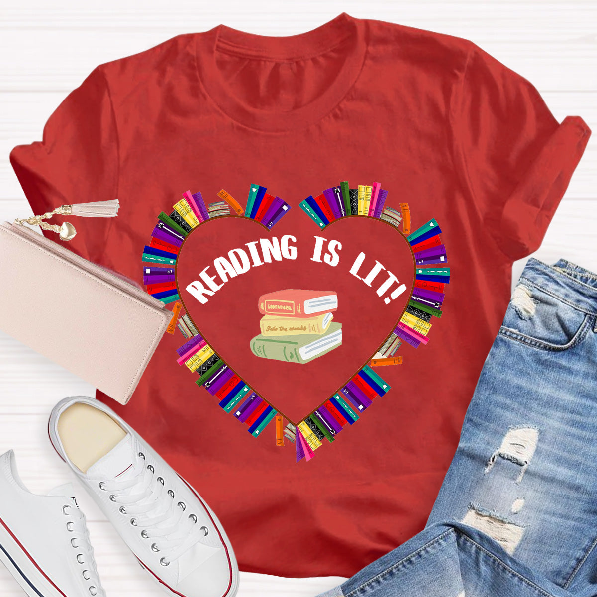 Reading Is Lit Books Heart Teacher T-Shirt
