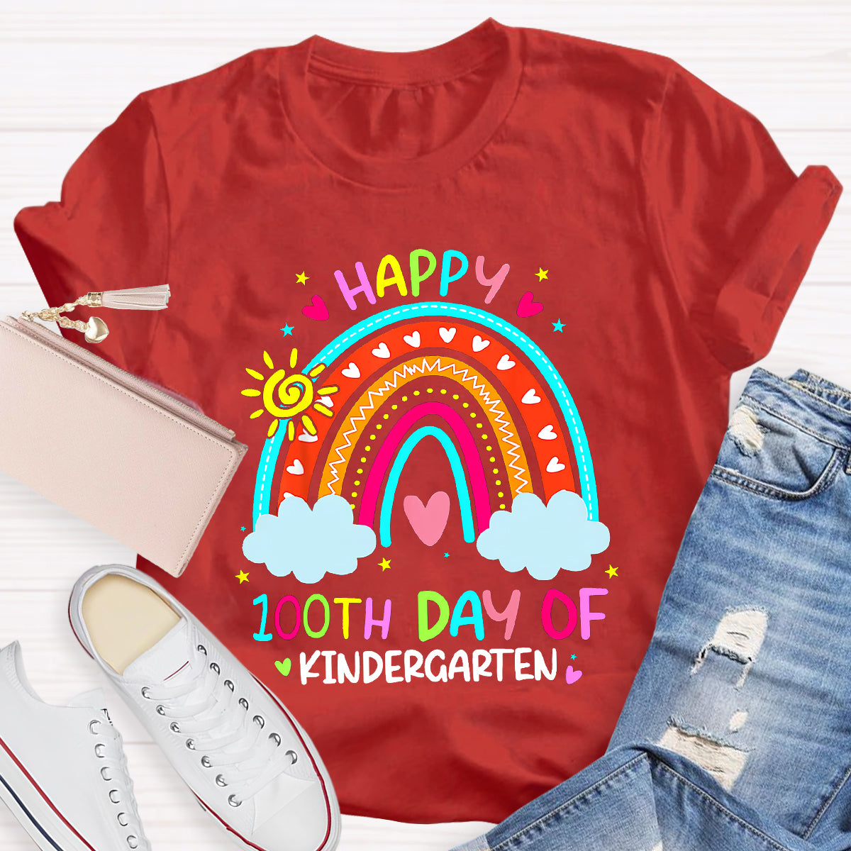 Personalized Grade Happy 100th Day Of Kindergarten Teacher T-Shirt