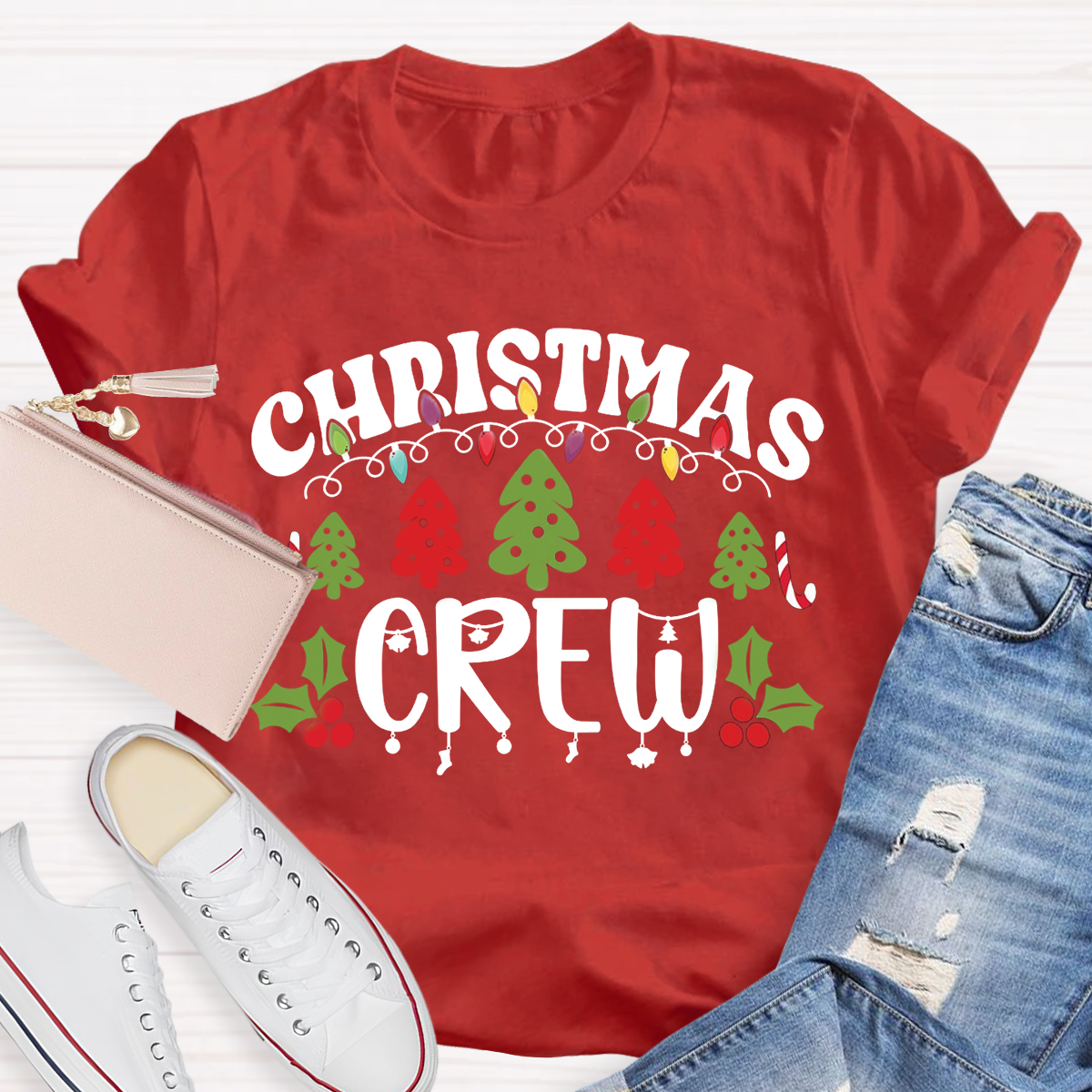 Christmas Crew Christmas Tree Light Teacher T-Shirt