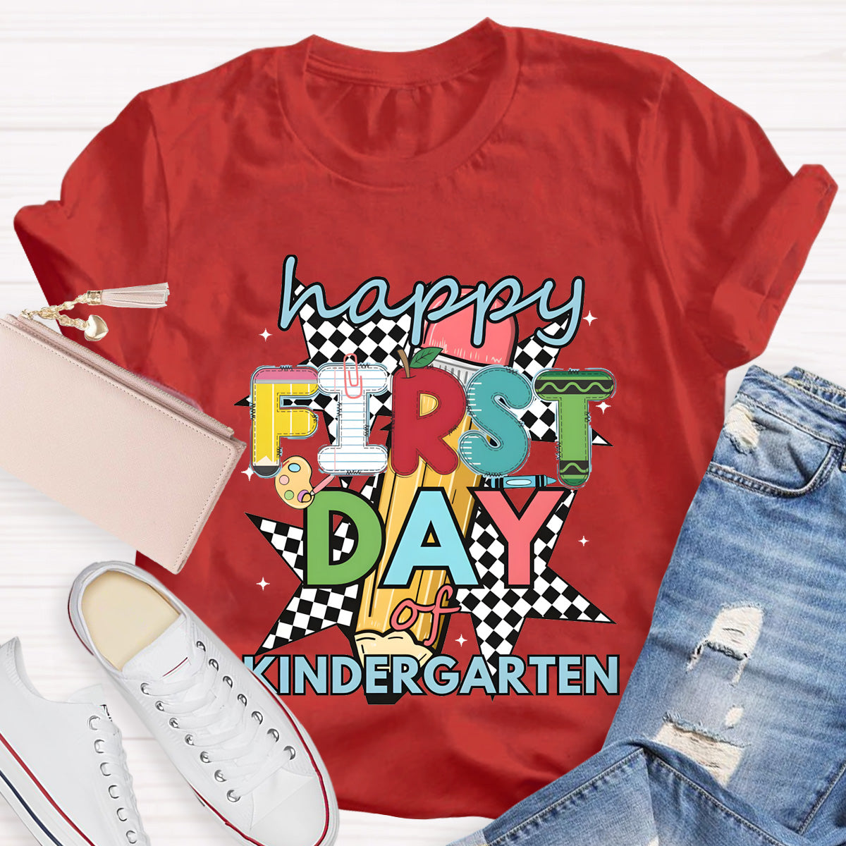 Personalized Grade Happy First Day Of Kindergarten Teacher T-Shirt