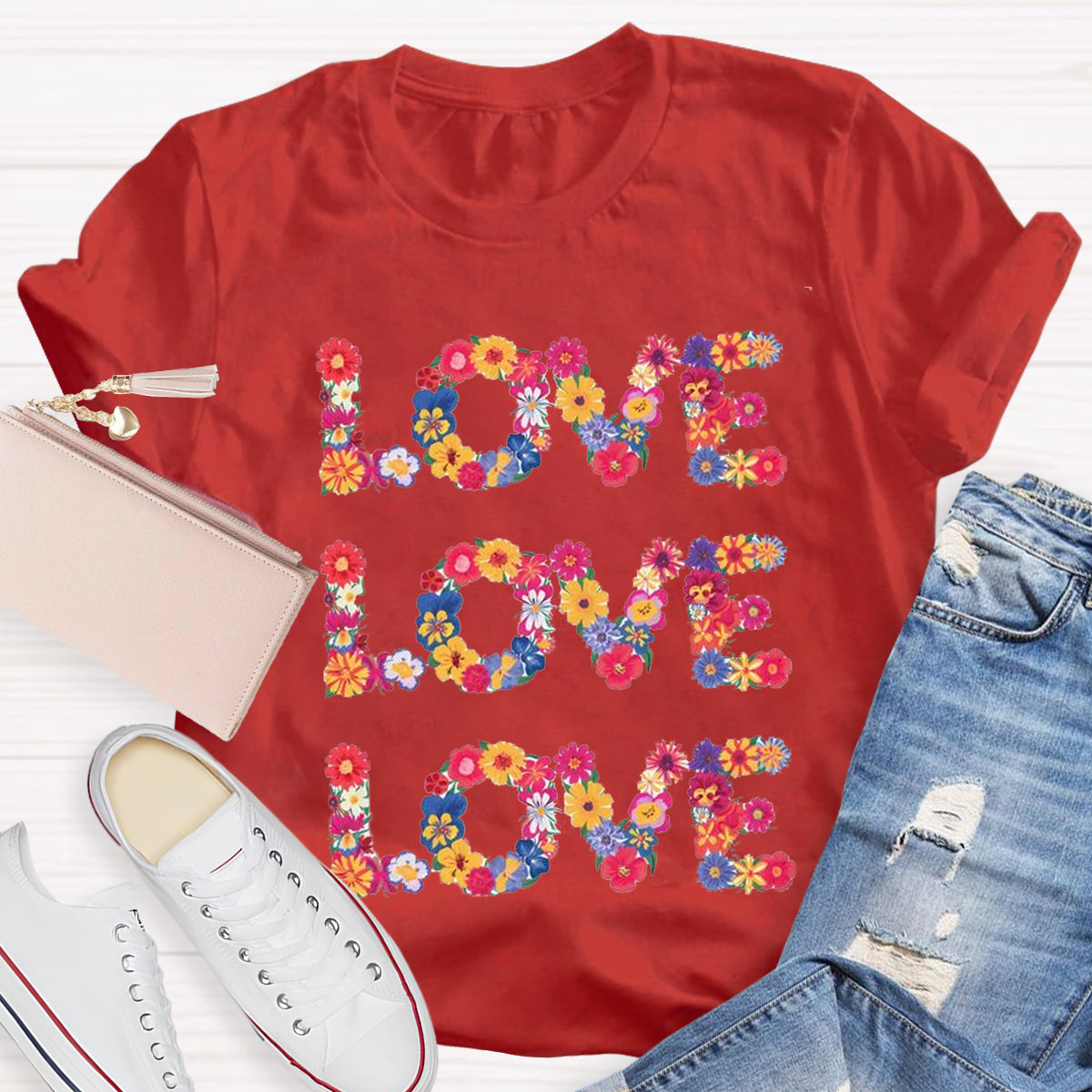 Flower Love Funny Design Teacher T-Shirt