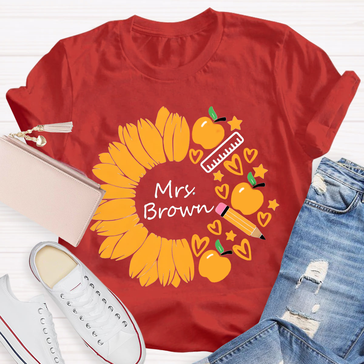 Personalized Name Sunflower Teacher Life T-Shirt