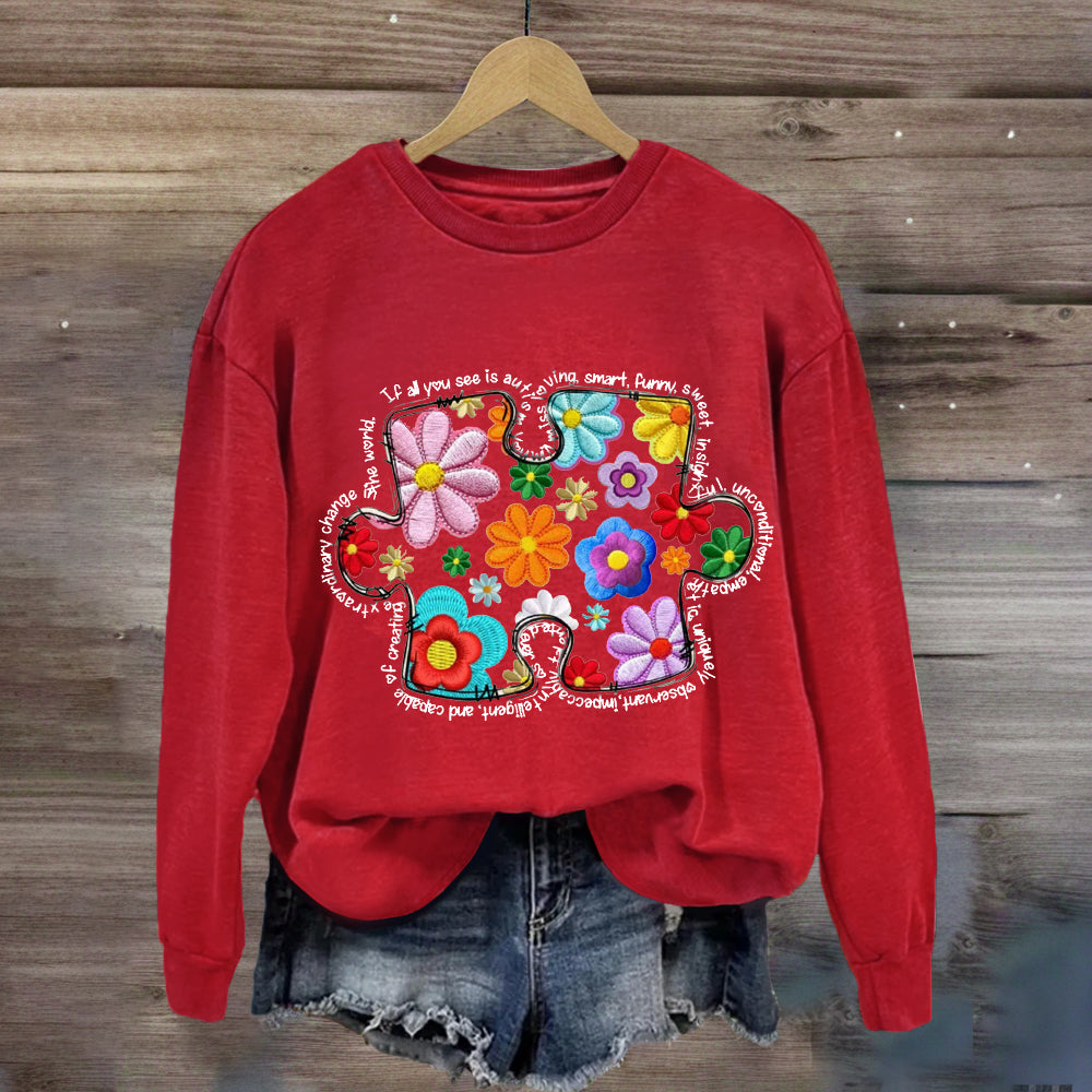 Floral Puzzle Pieces Austim Sweatshirt