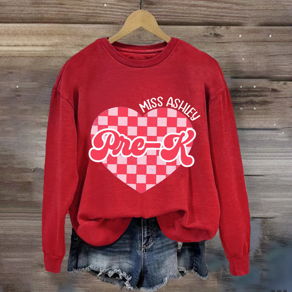 Personalized Name And Grade Pink Heart  Sweatshirt