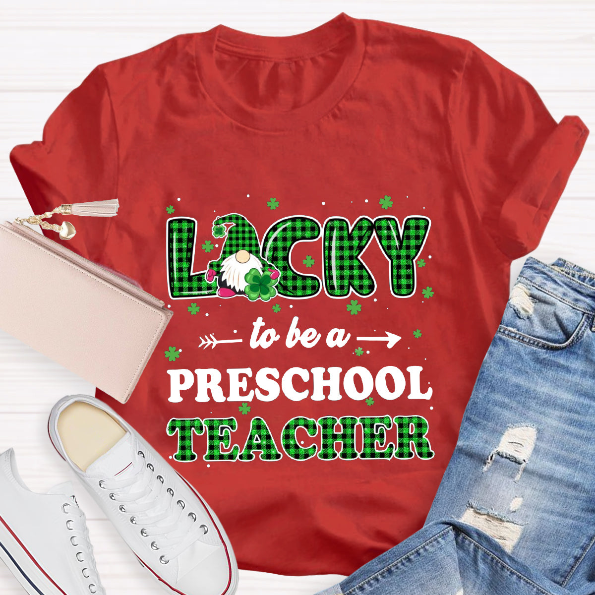 Personalized Grade Lucky To Be A Preschool Teacher  T-Shirt