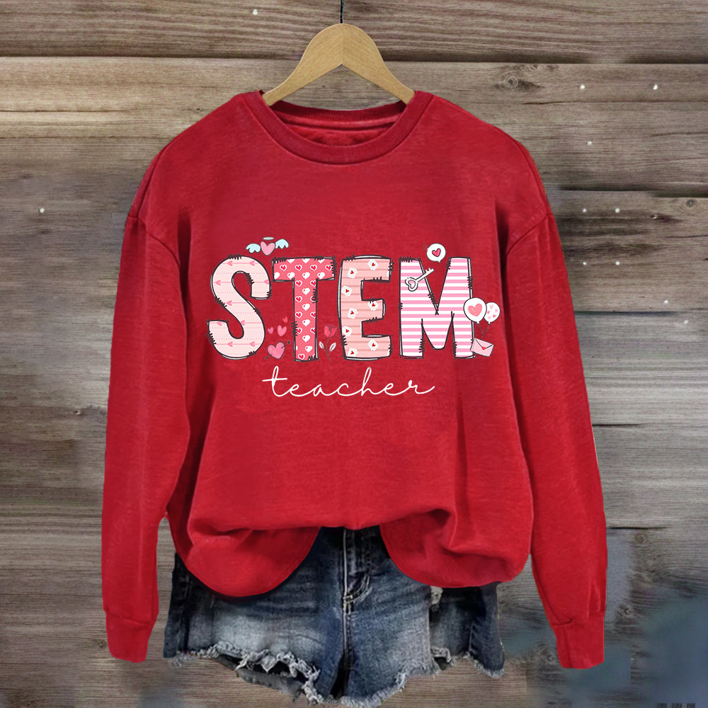 STEM Teacher Pink Heart Printed Sweatshirt