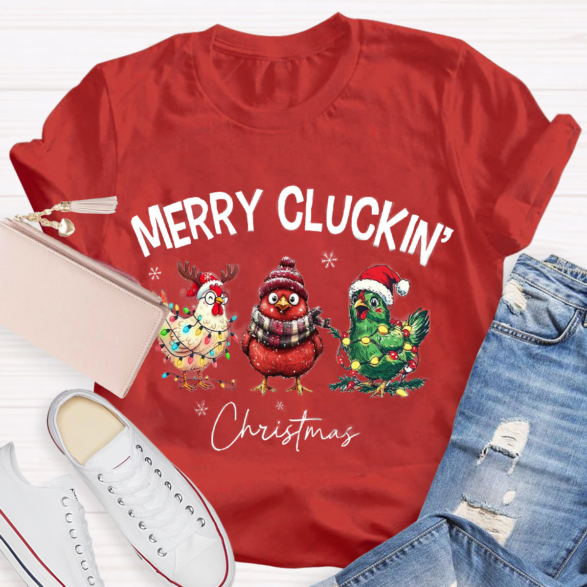 Merry Cluckin Chicken Funny Christmas T-Shirt