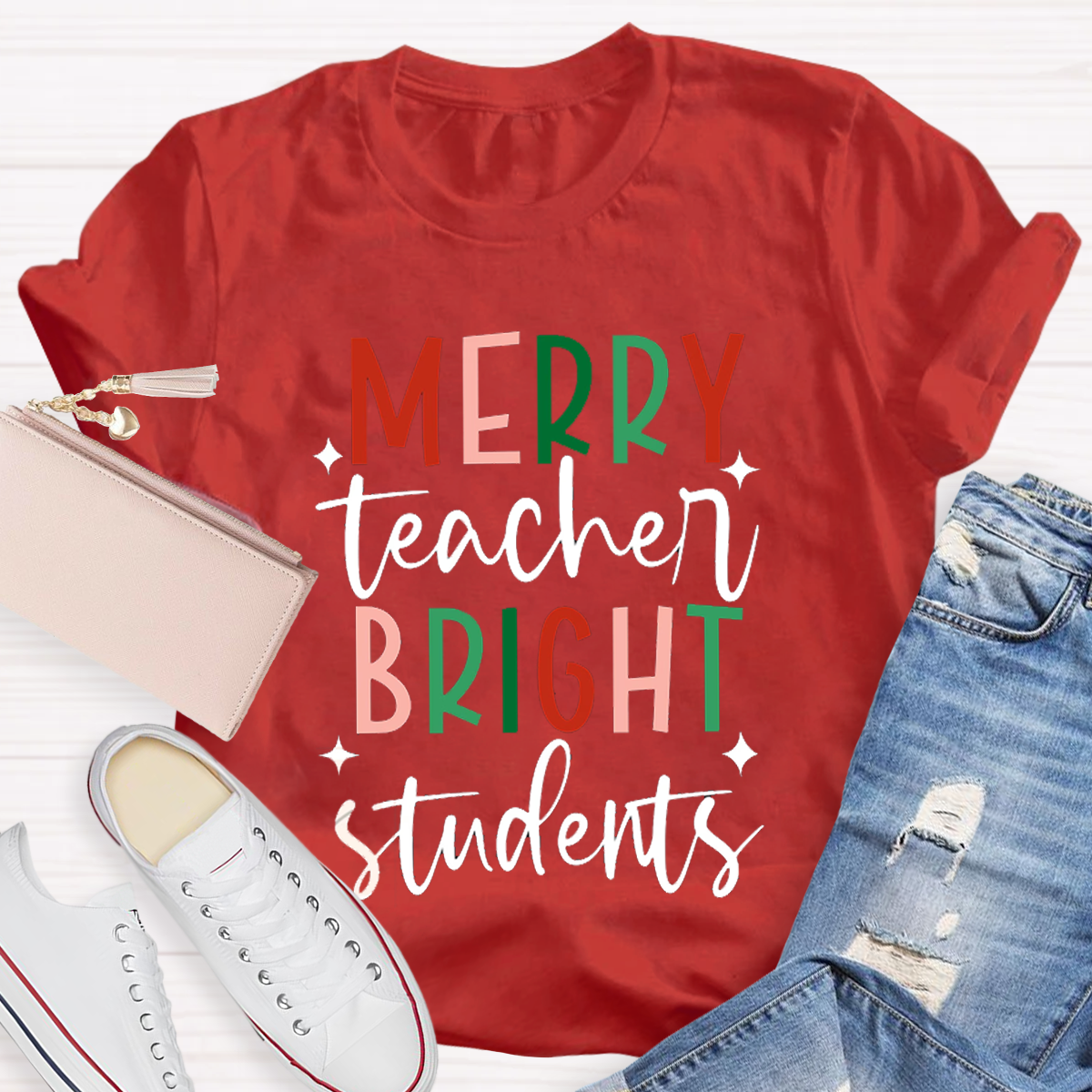 Merry Teacher Bright Students Christmas Teacher T-Shirt