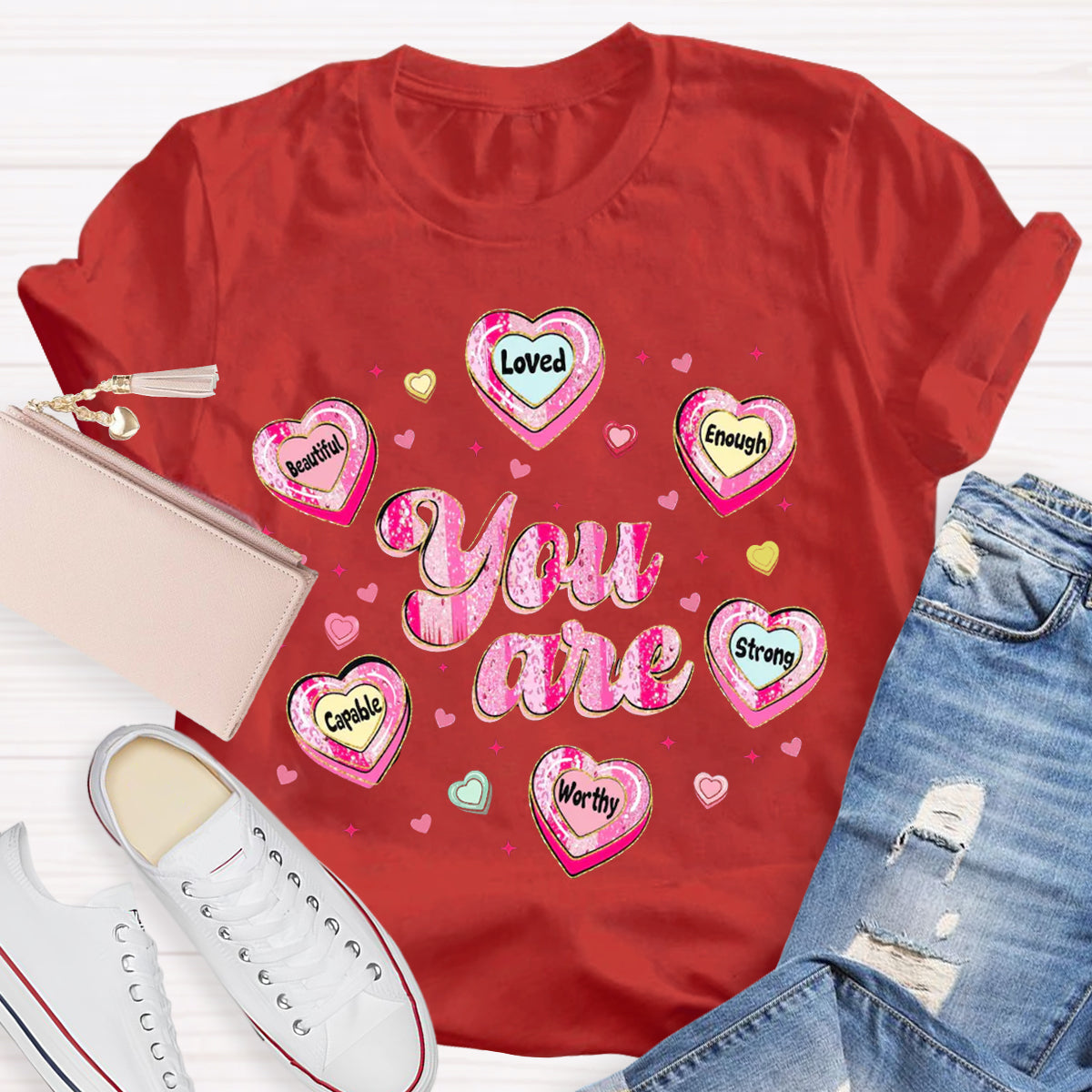 Teacher Valentine Brushstroke Heart Valentines Day T-Shirt