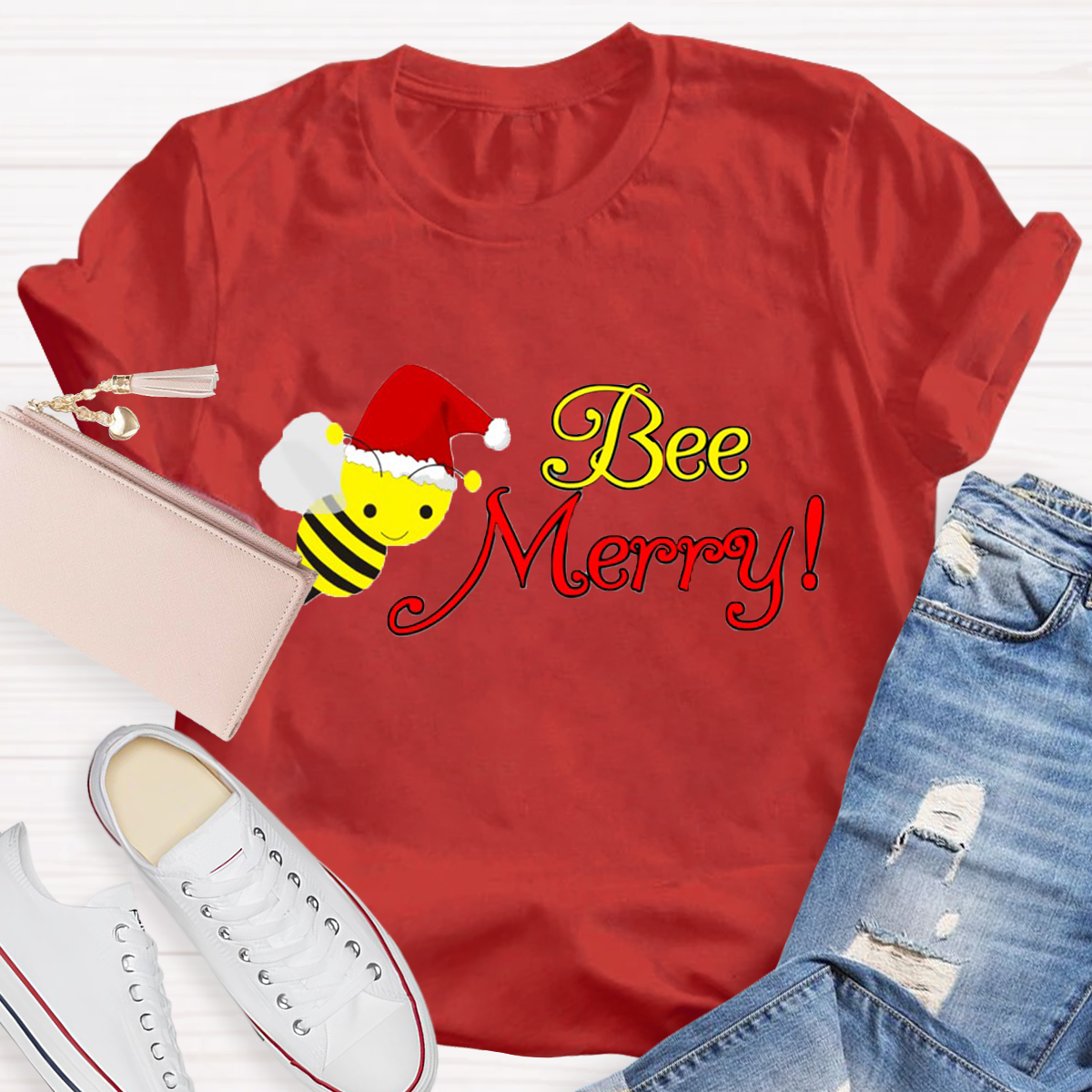 Christams Bee Happy Teacher T-Shirt