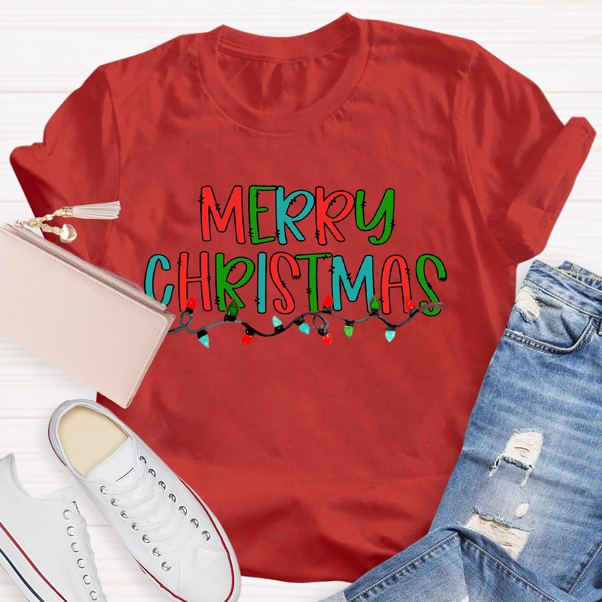 Merry Christmas Light Teacher T-Shirt