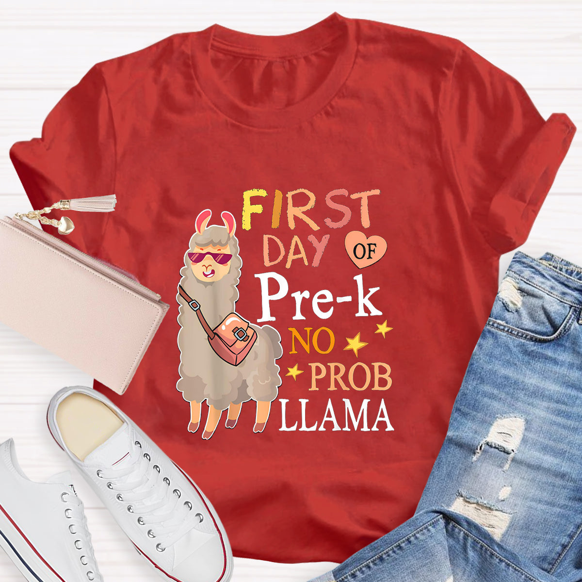 Personalized Grade First Day Of Pre-k No Prob Llama Spanish Teacher T-Shirt