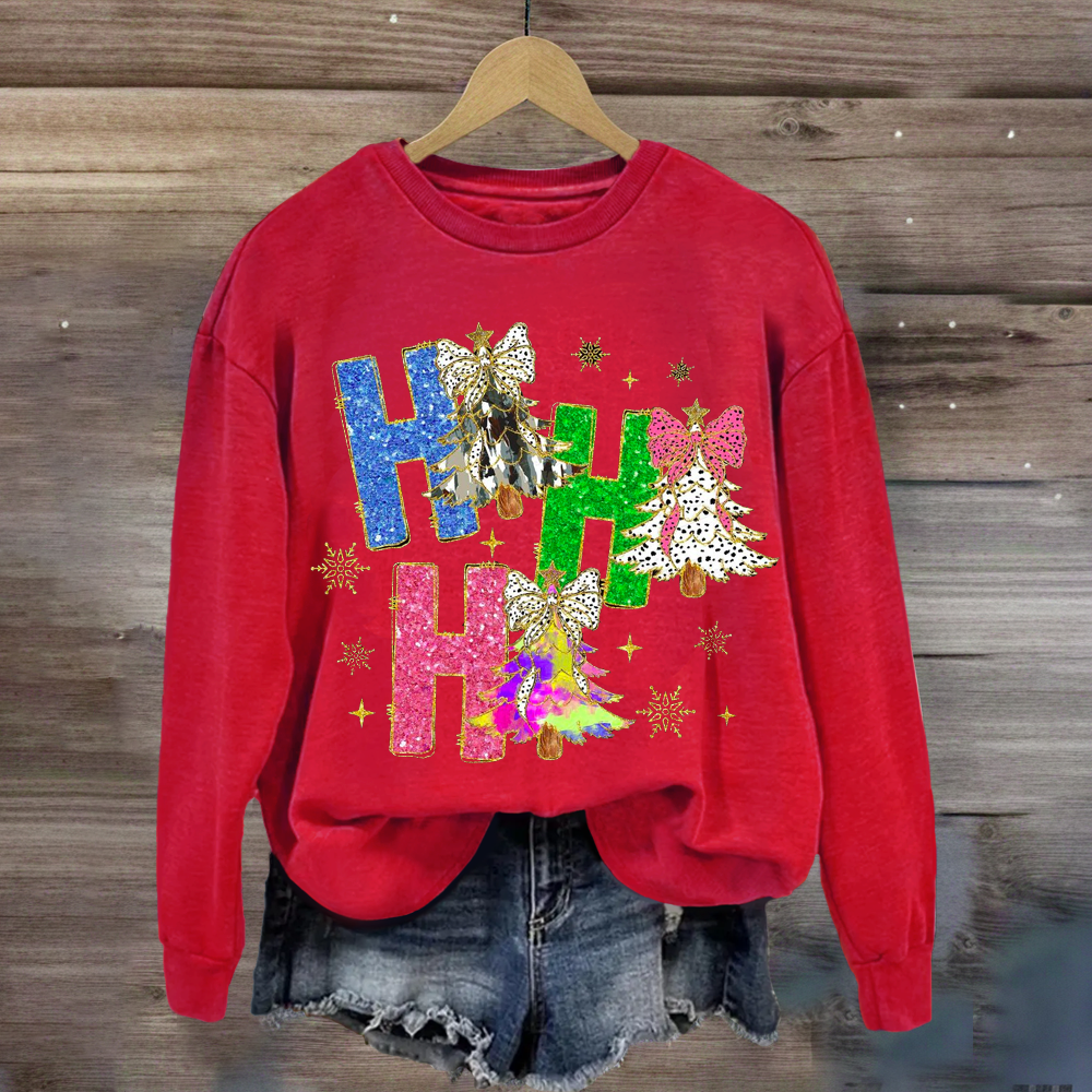 Bright Color Christmas Coquette Bow Ho ho ho  Sweatshirt