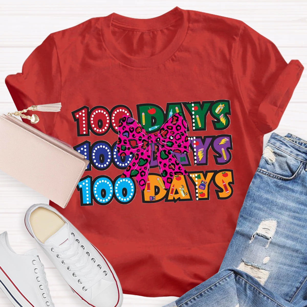 100 Days  Bow Teacher T-Shirt