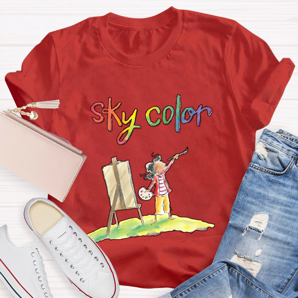 Sky Color Printing Teacher T-Shirt