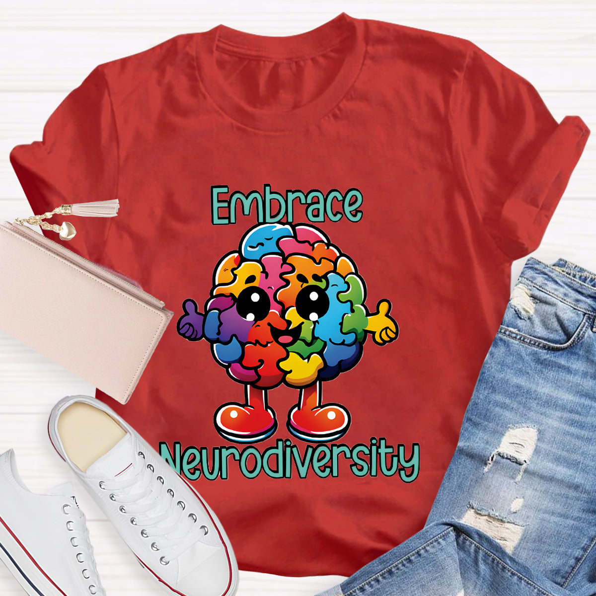 Embrace Neurodiversity Colorful Brain T-Shirt