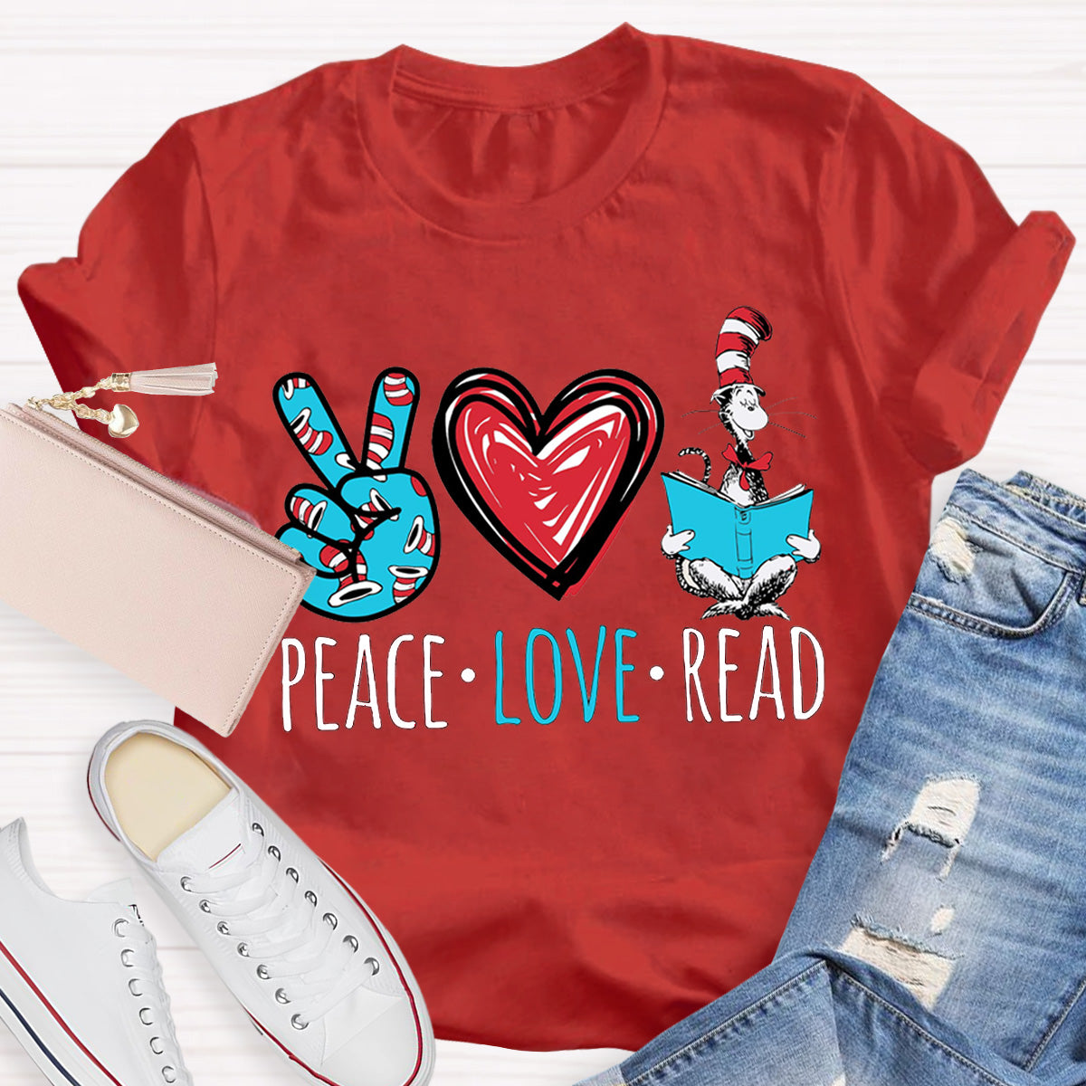 Dr. Seuss Peace Love Read Teacher T-Shirt