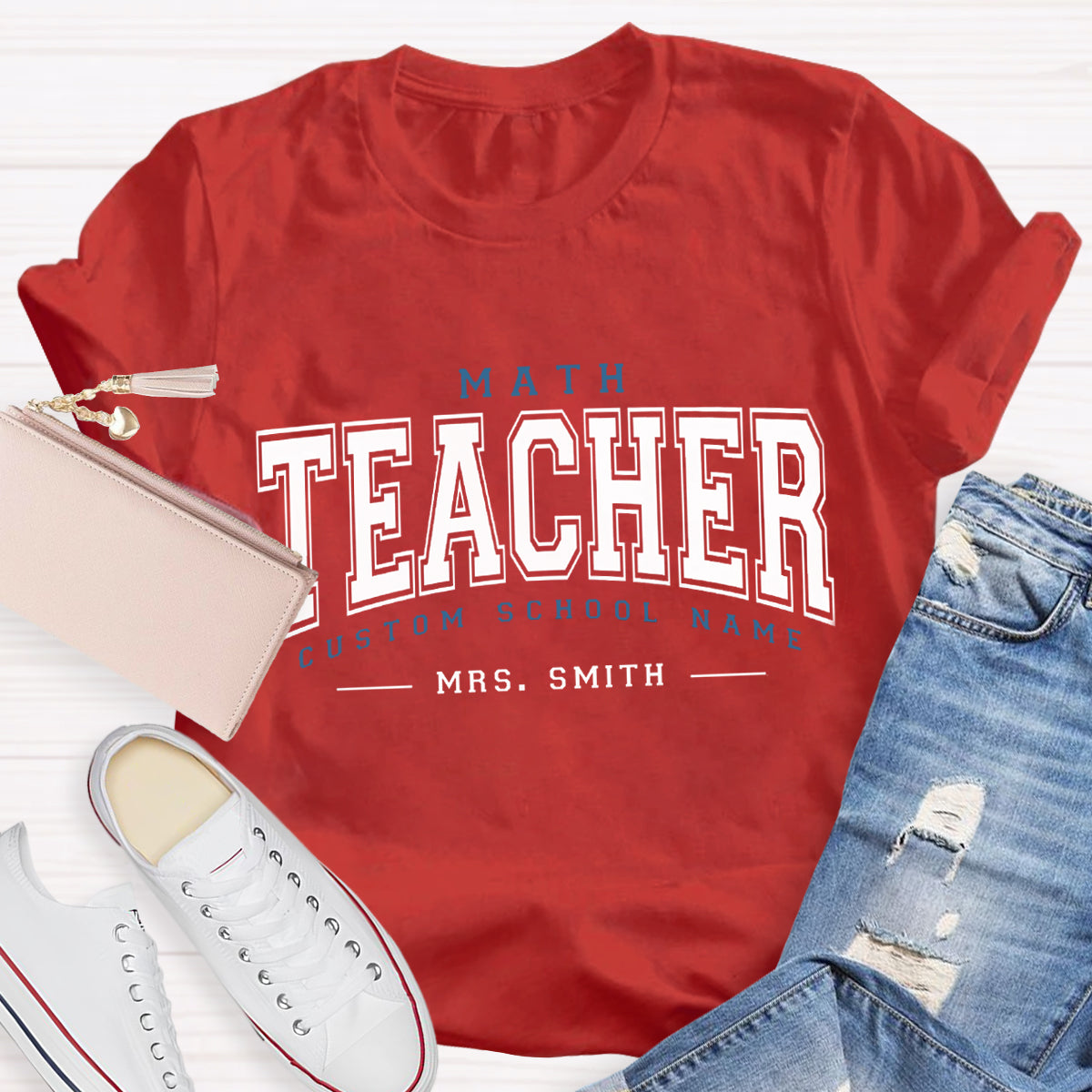 Personalized School Name And Teacher Name Math Teacher T-Shirt