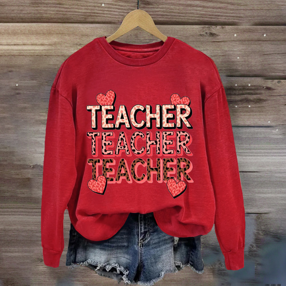 Valentine's Day Pink Heart Teacher Sweatshirt