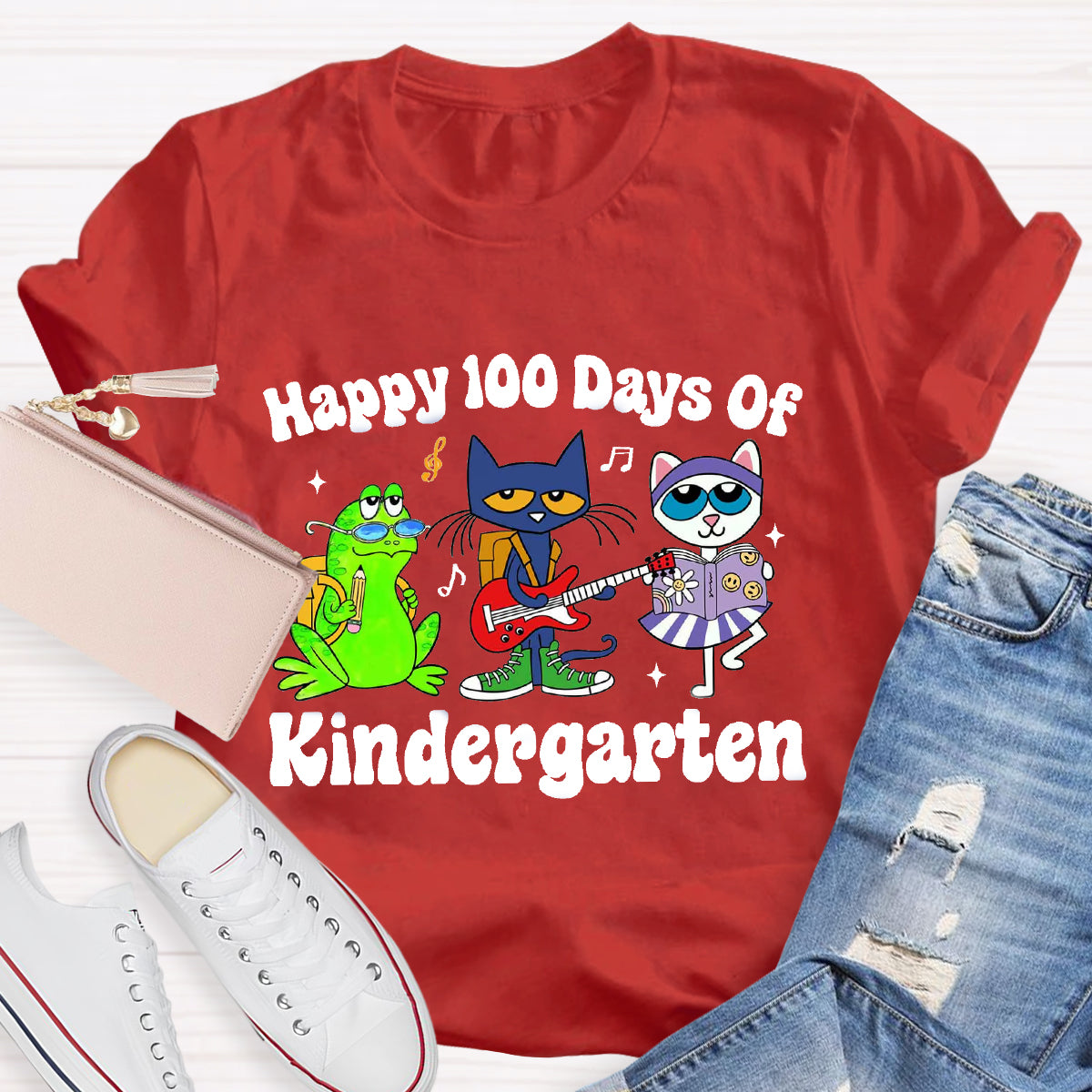 Personalized Grade Happy 100 Days Of Kindergarten Teacher T-Shirt