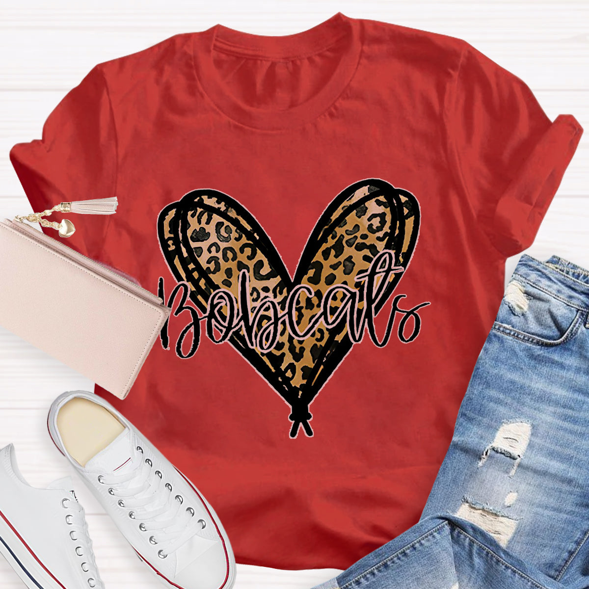 Personalized Mascot Bobcats Heart Teacher T-Shirt