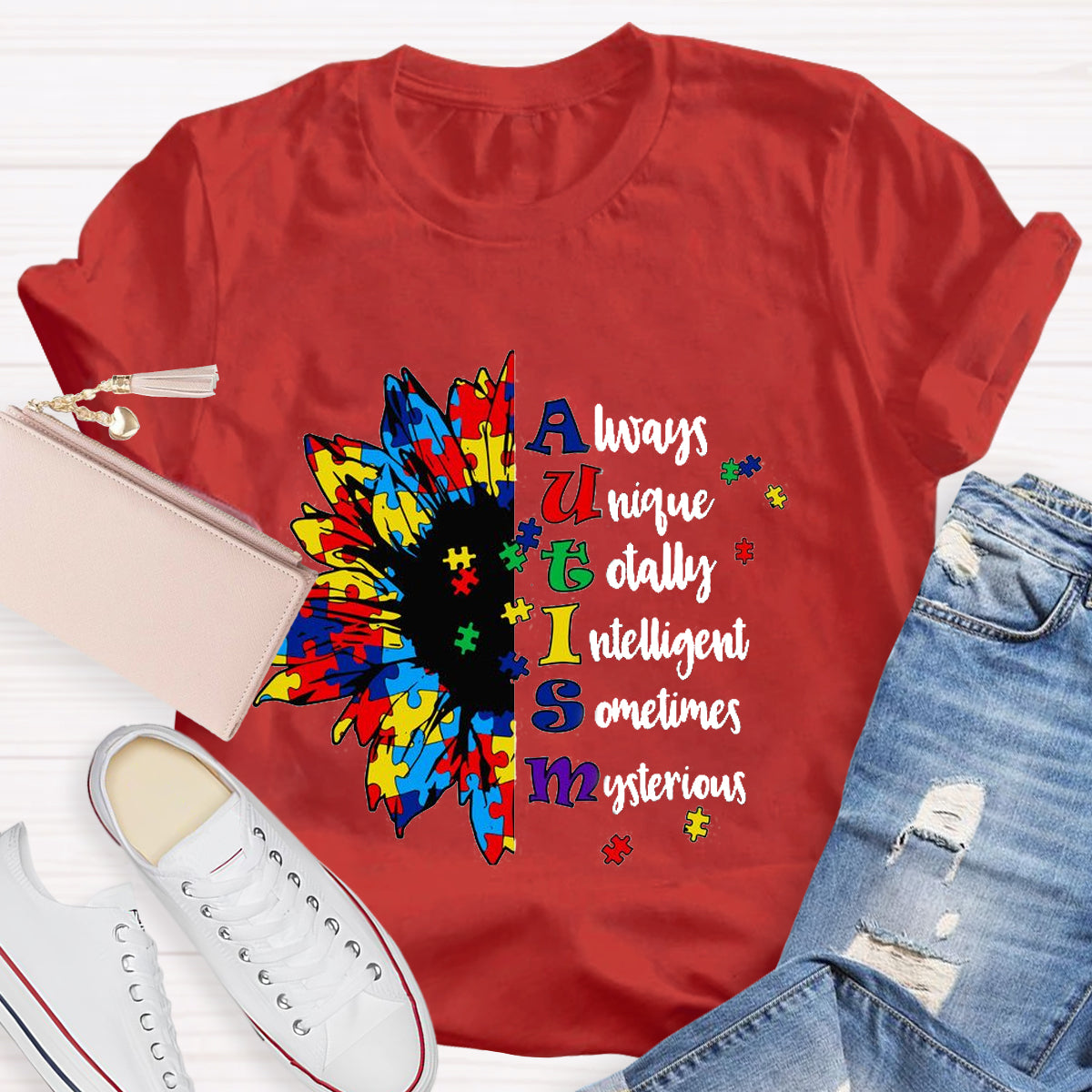 Always Unique Totally Intelligent Sometimes Mysterious Autism Sunflower T-Shirt