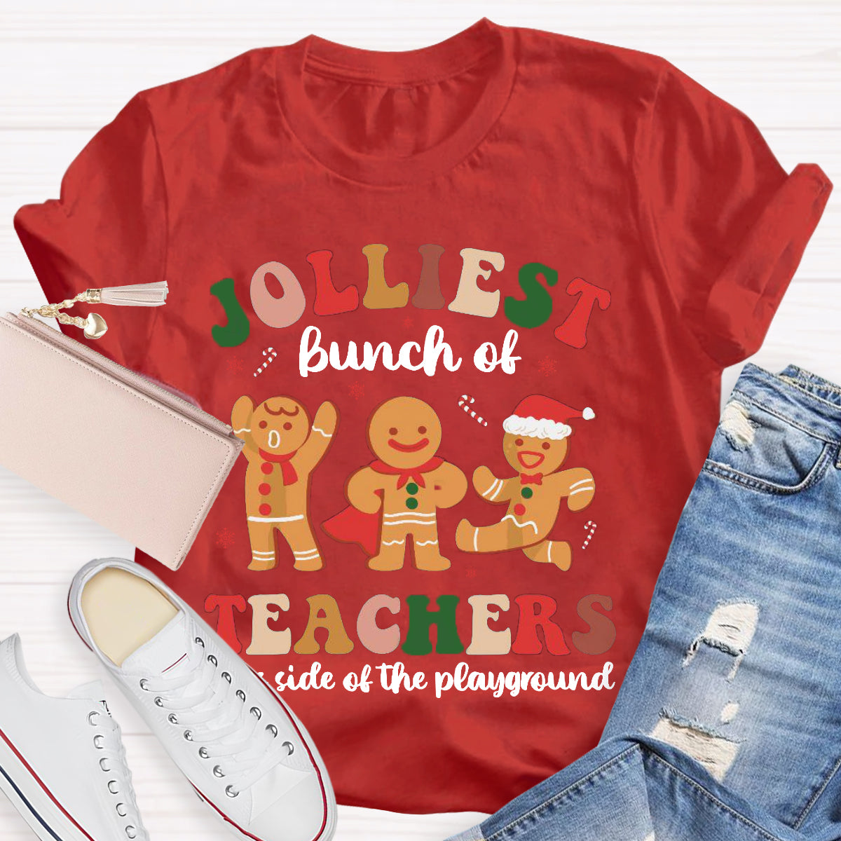 Jolliest Bunch of Teachers This Side Is Playground Gingerbread Man T-Shirt