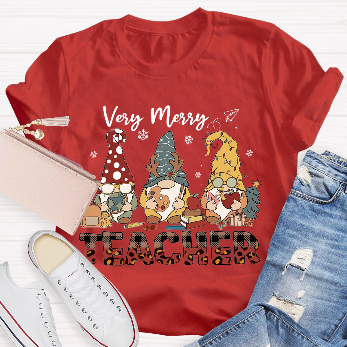 Very Merry Teacher Christmas Gnomes T-Shirt