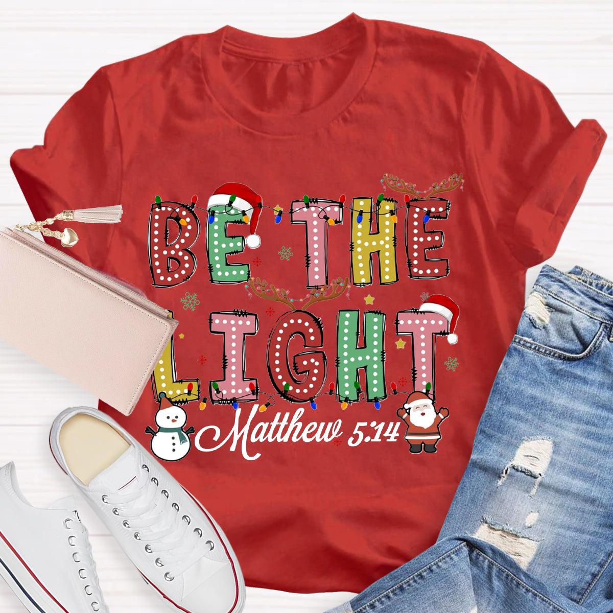 Christmas Light Be The Light Teacher T-Shirt