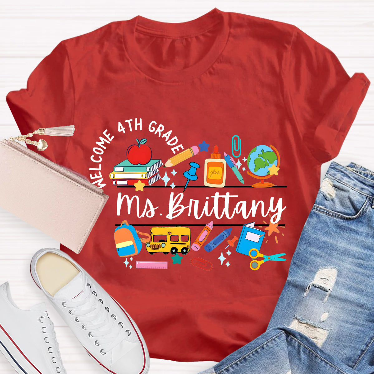 Personalized Grade And Name Welcome 4th Grade Teacher T-Shirt