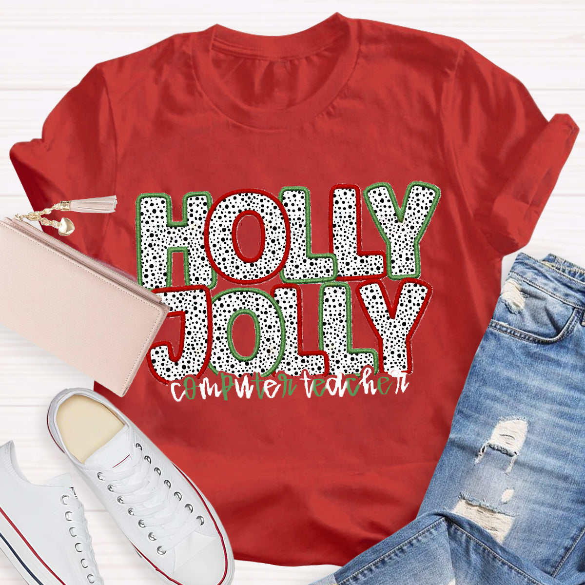 Personalized Subject Holly Jolly Teacher T-Shirt