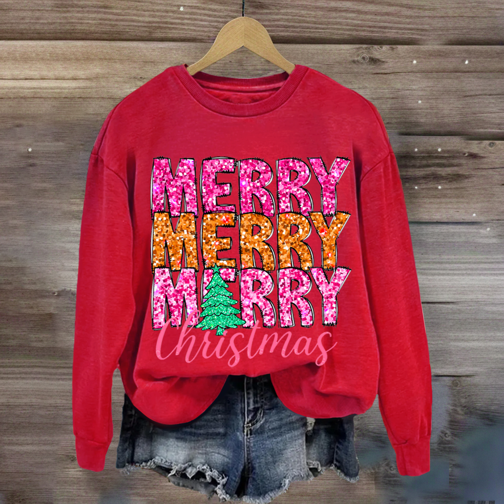 Merry Merry Merry Glitter Christmas Sweatshirt