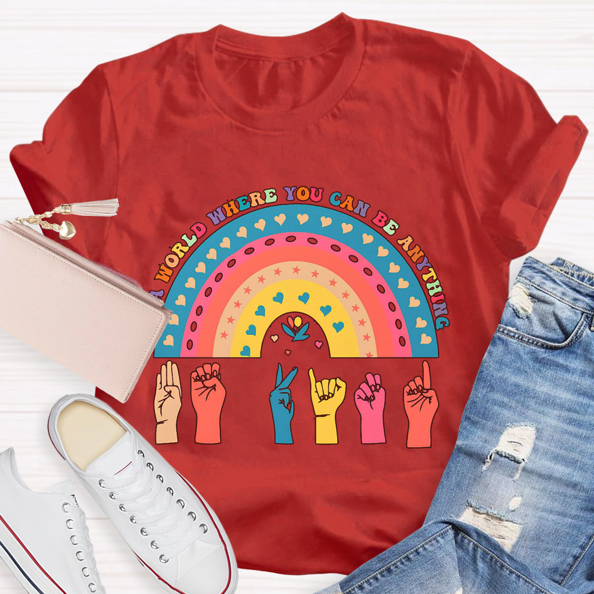 In A World Where You Can Be Anything Be Kind Rainbow T-Shirt