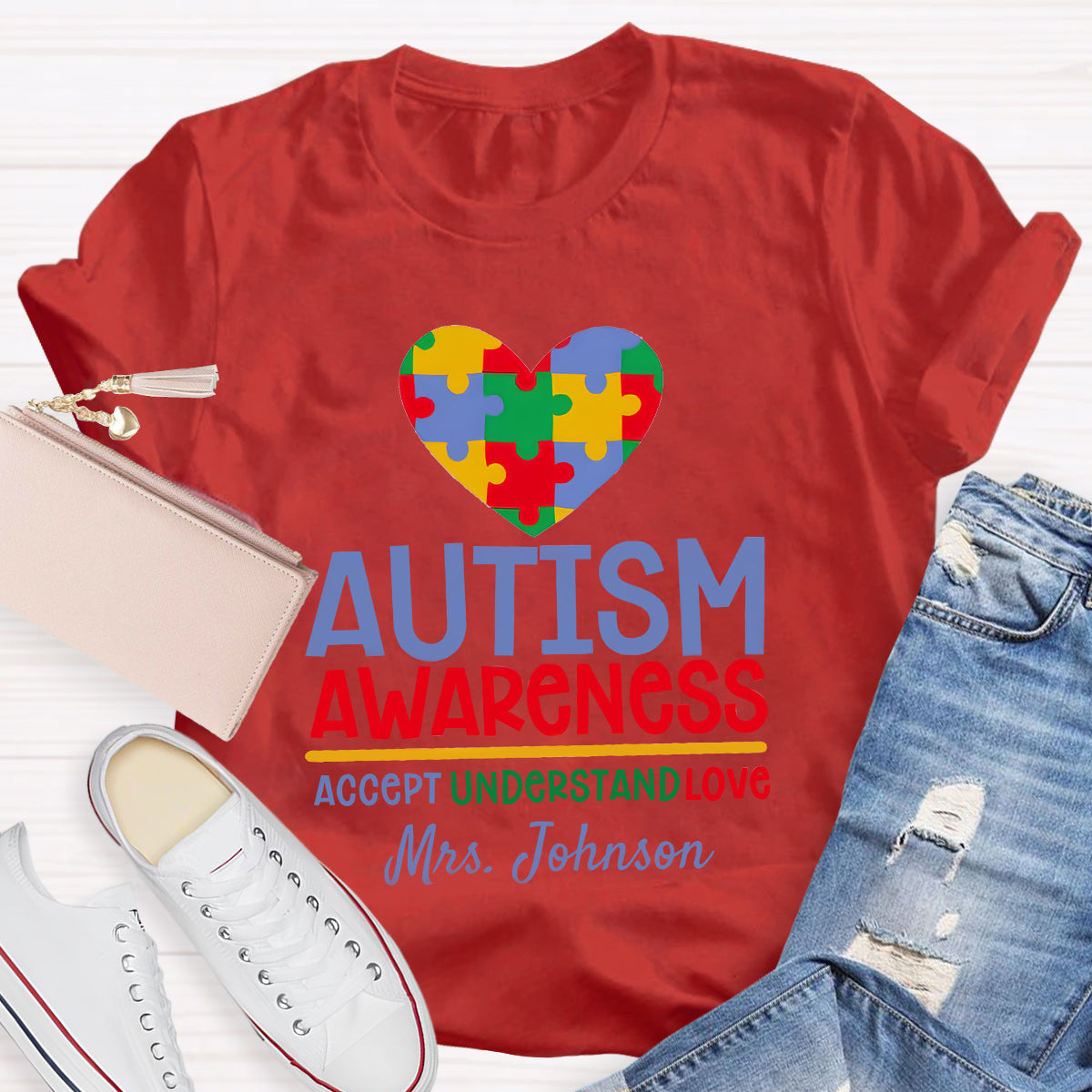 Personalized Autism Awareness Accept Understand Love Teacher T-Shirt