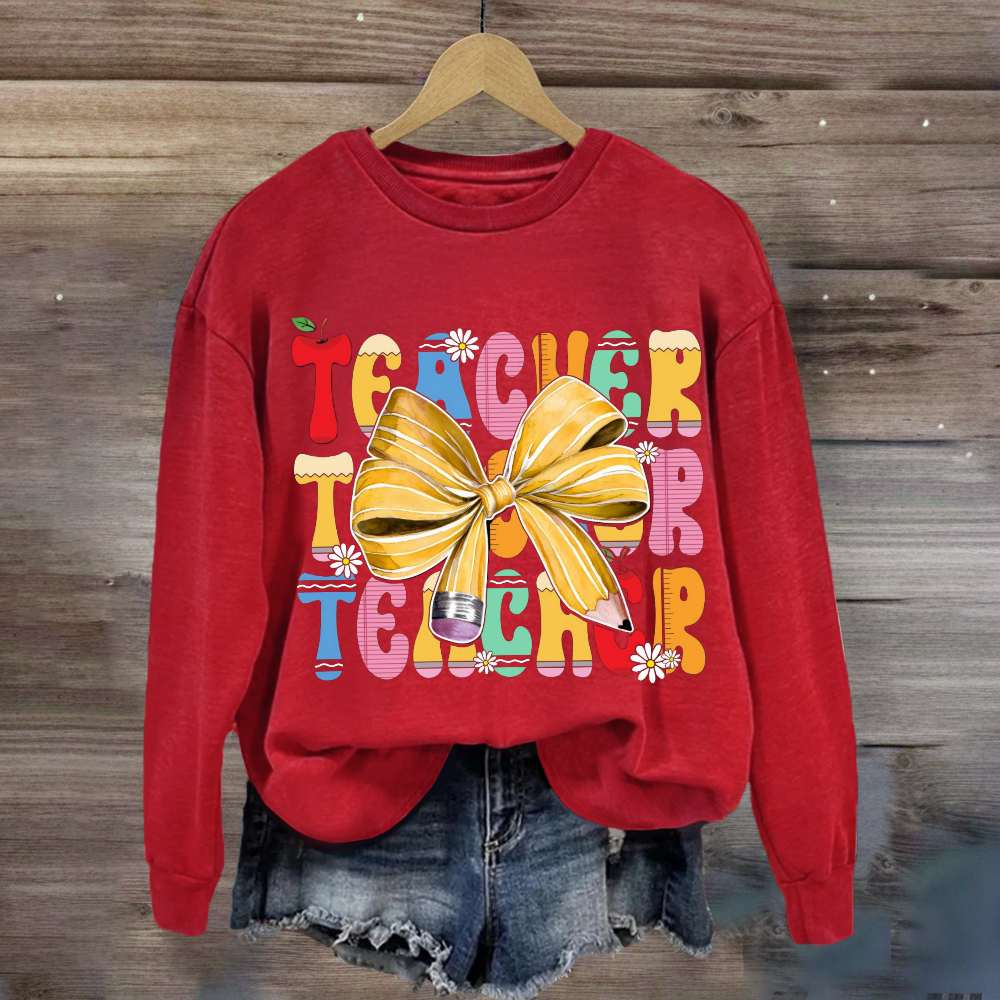 Apple Bow Design Teacher Sweatshirt