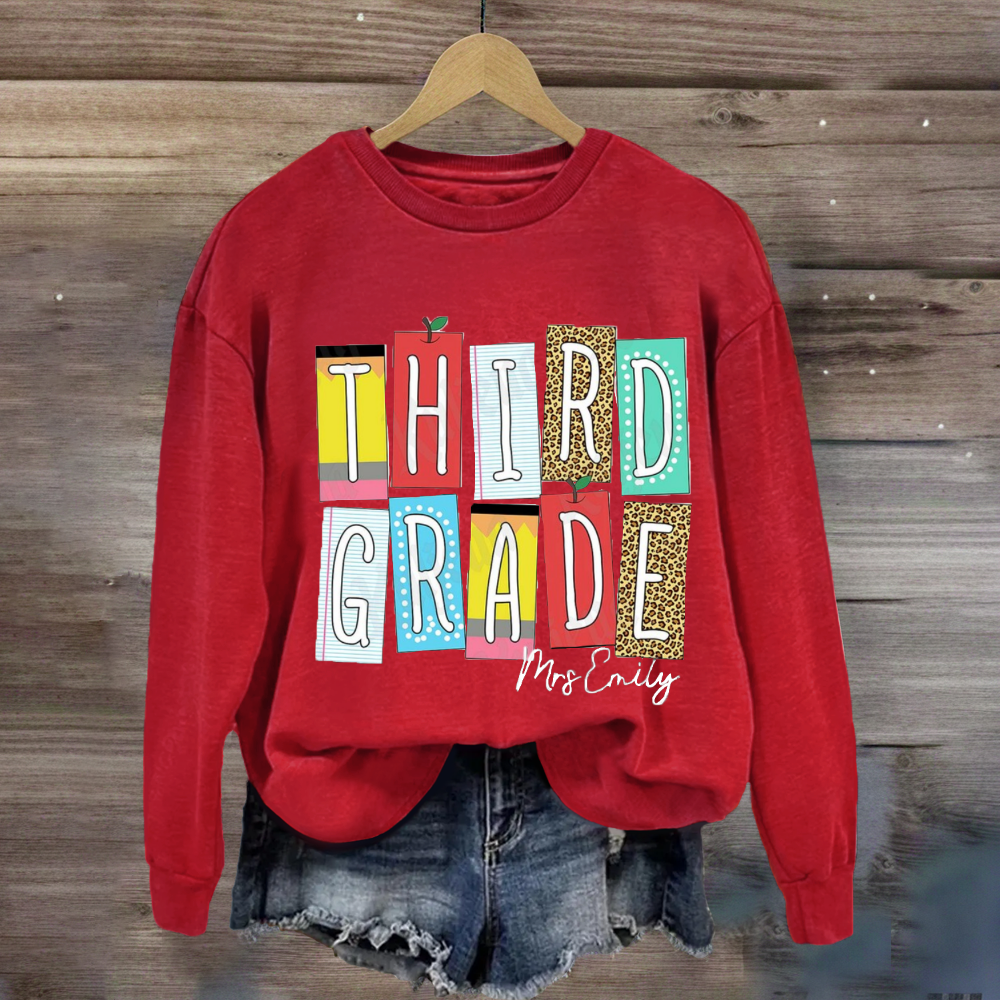 Personalized Grade And Name Leopard Color Block Sweatshirt