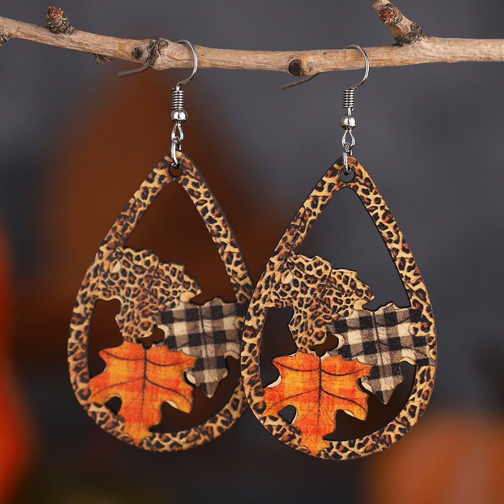 Harvest Leopard Plaid Maple Leaf Drop Pendant