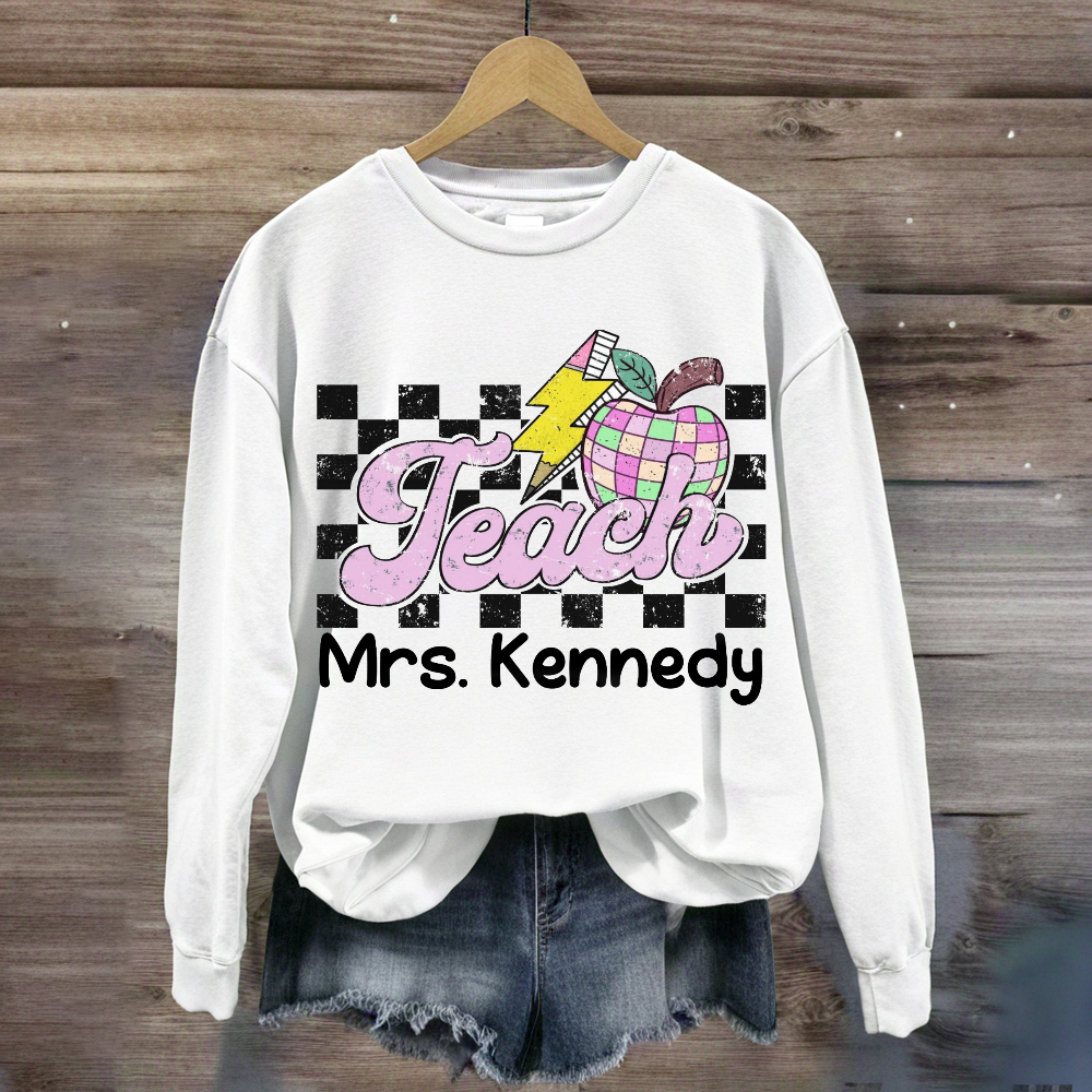 Personalized Teacher Name Retro Checkered Teacher Sweatshirt