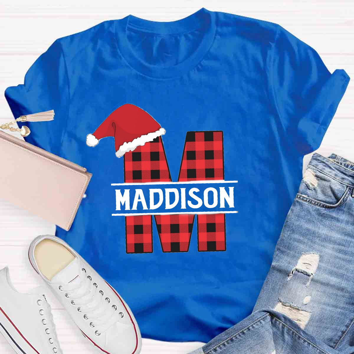 Personalized Name Plaid Christmas Name T-Shirt