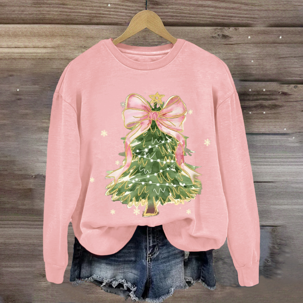 Christmas Tree With Pink Bow Sweatshirt