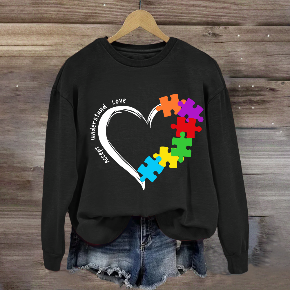 Accept Understand Love Heart Autism Sweatshirt