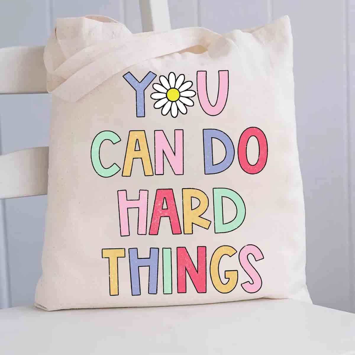 Floral You Can Do Hard Things Canvas Tote Bag