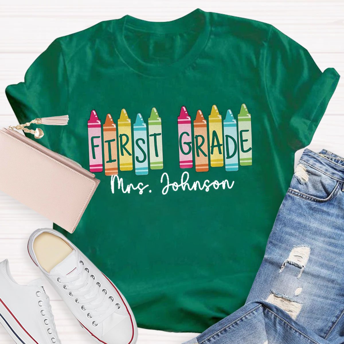 Personalized Grade And Name Colored Crayons T-Shirt