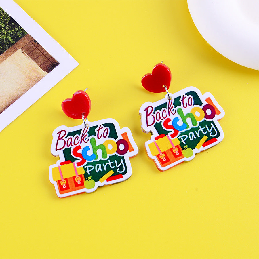 Cartoon Cute School Supplies Heart Earrings
