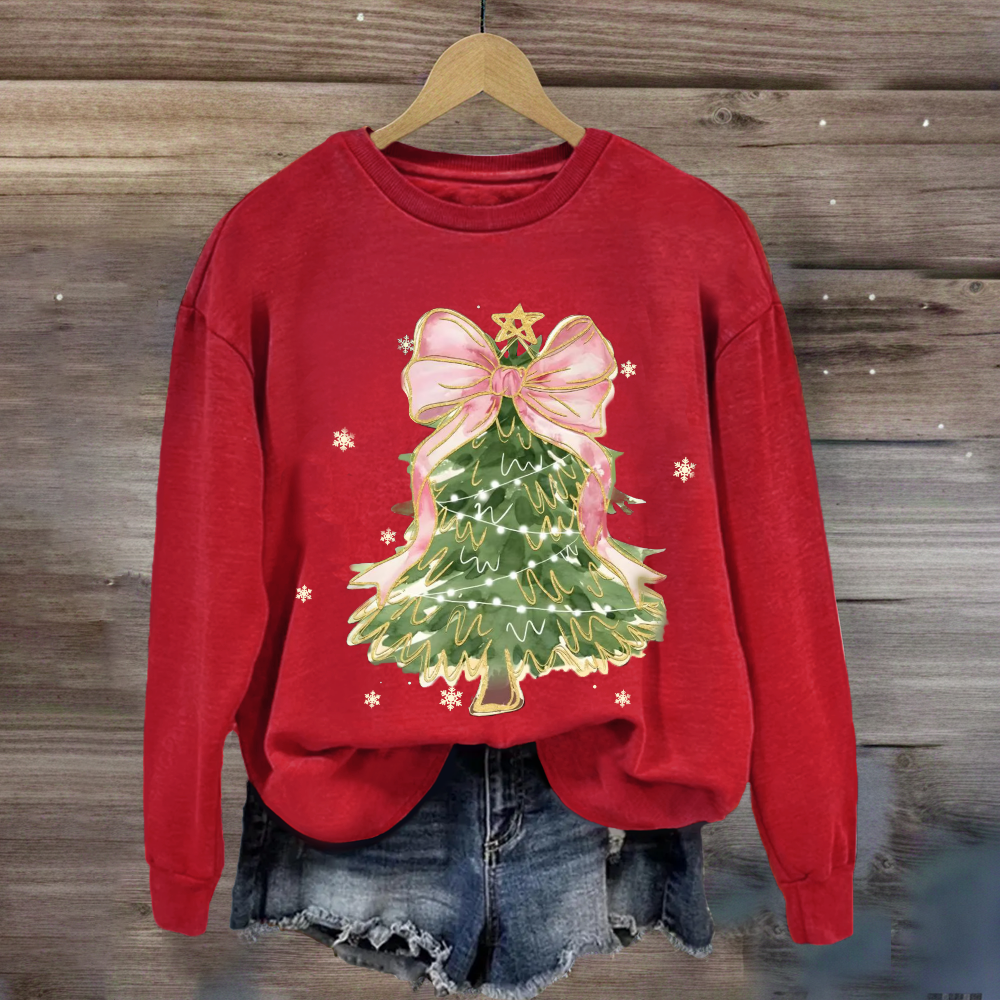 Christmas Tree With Pink Bow Sweatshirt