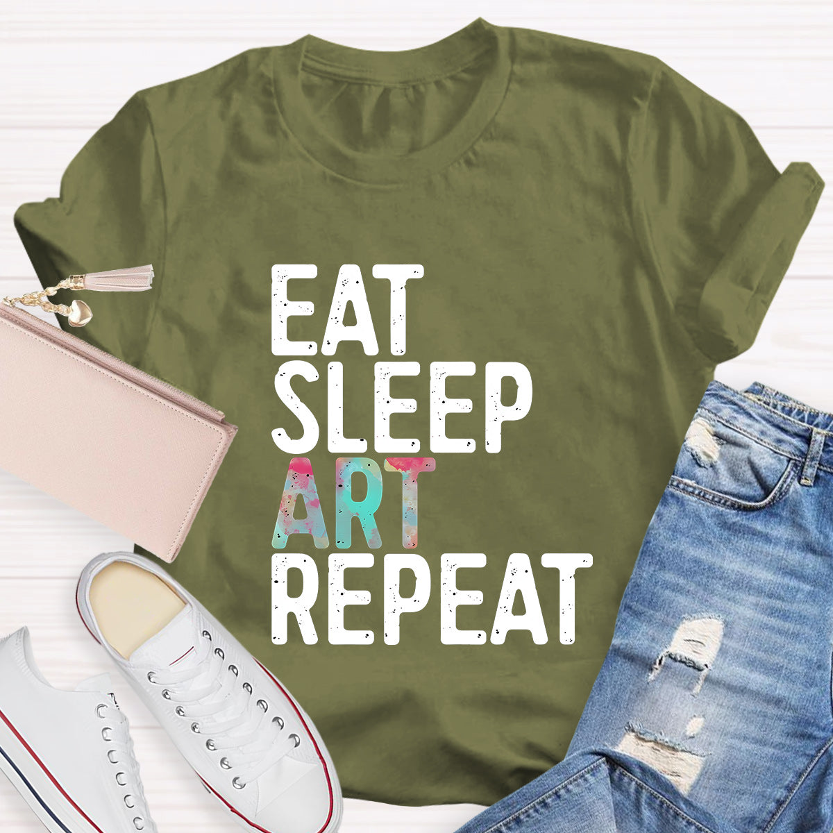 Eat Sleep Art Repeat  Teacher T-Shirt