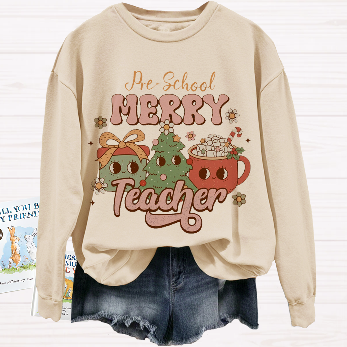 Personalized Grade Christmas Preschool Teacher Sweatshirt