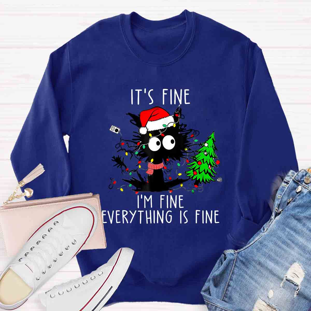 It's Fine I'm Fine Everything Is Fine Christmas Cat Sweatshirt